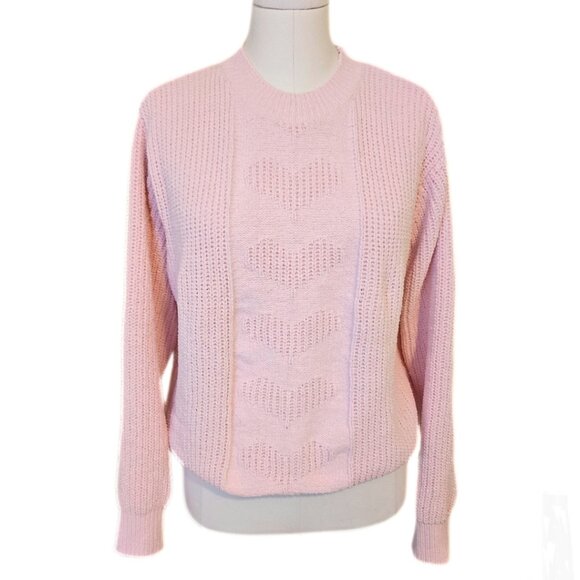 Pastel Pink Heart Motif Knit Sweater Pullover Soft Coquette Fairy Size L - Picture 2 of 10